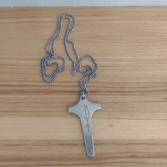 Vtg Catholic Pax Cross Crucifix Easter Pendant Necklace Religious Silver Tone - Picture 2 of 6